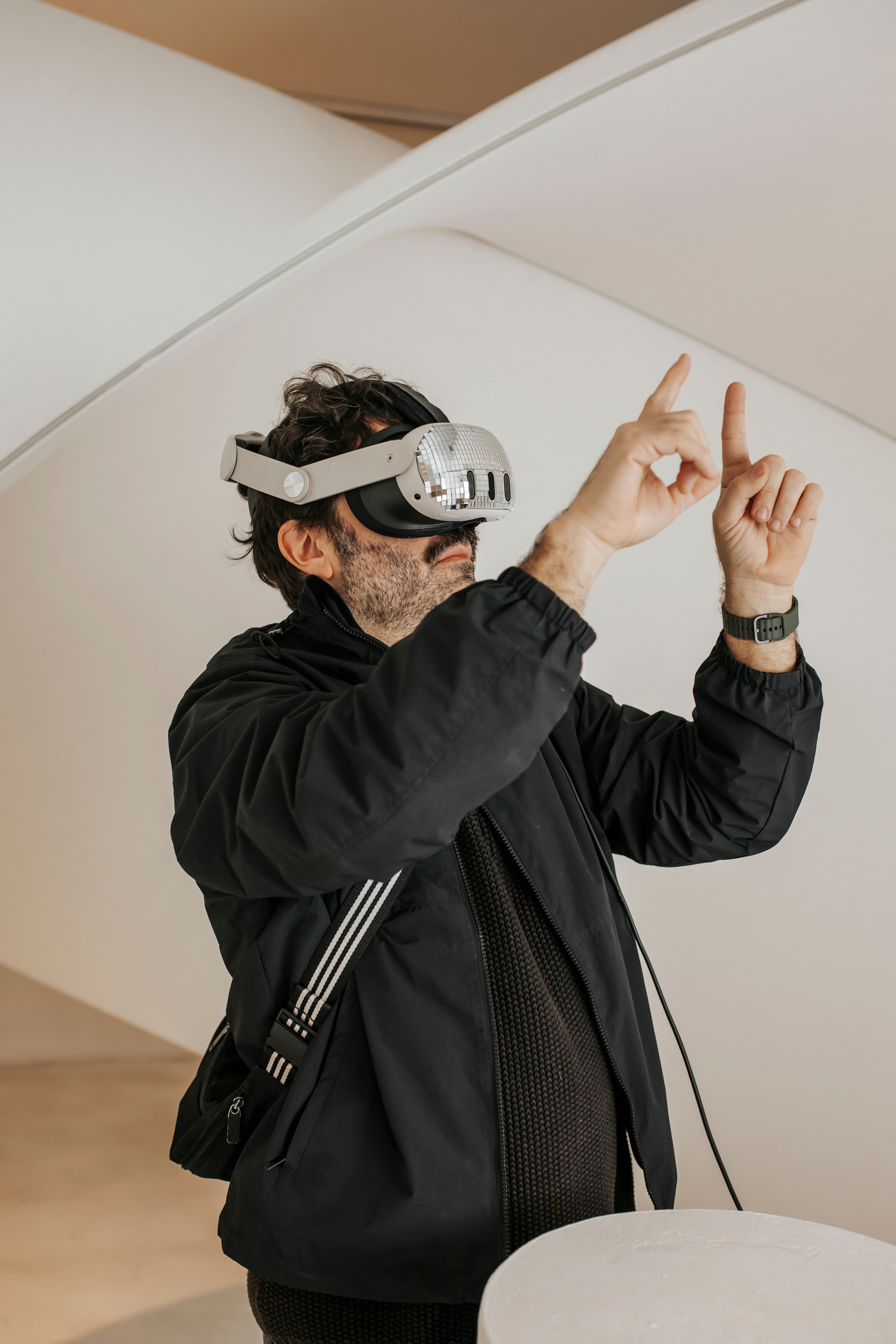 Visitor using hand tracking in VR